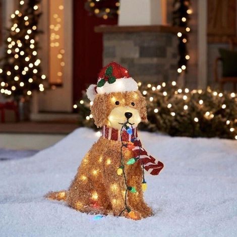 Chien De Noël En Acrylique - Guirlande Lumineuse Intégrée - Décoration Extérieure Pour Jardin Ou Entrée - 31 X 18 Cm - 1 Pièce (1/5)
