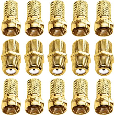 15 Pièces F-Connecteur Set, Connecteurs F à Vis et Coupleur de Type-F, Connecteur d'Adaptateur Sat, pour Antenne Satellite, Or (1/5)