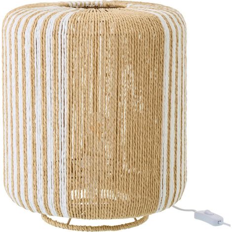 Lampe de table cylindrique en corde - blanc et naturel (1/4)