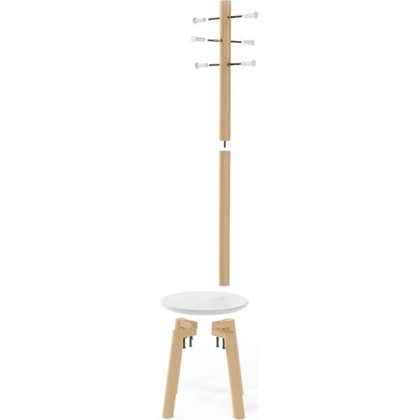 Umbra Pillar Sgabello e attaccapanni, Legno di hevea, Bianco/naturale (1/5)
