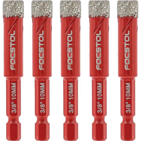 Foret Diamant Sec - 5 pièces 10mm Trépan Diamant avec Changement Rapide Tige Hexagonale pour Céramique Carrelage Porcelaine Marbre Granit (1/5)
