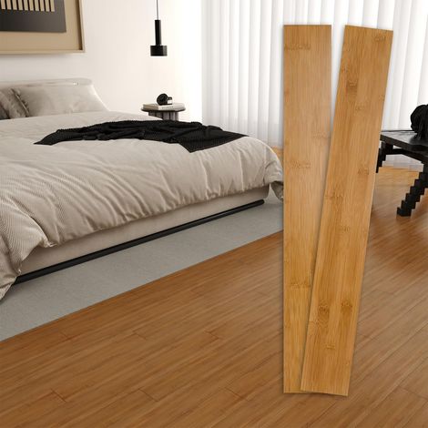 Plancher en bambou massif - Lames à clipser - Design carbonisé - Pose DIY facile pour salon, salle à manger et chambre à coucher - 2 planches d'échantillon - 960 x 96 x 15 mm