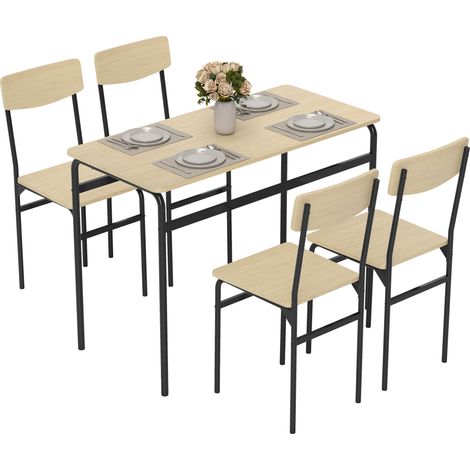 5-teiliges Esszimmer-Set mit Tisch und Stühlen, rechteckiger Esstisch und 4 Stühle aus Holz und Metall, platzsparend, industrielles Design, für Wohnzimmer, Lounge und Küche, schwarz-holzfarben