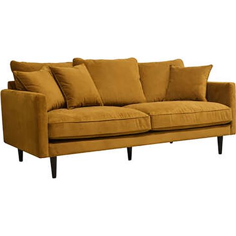 Canapé 3 places en bois aggloméré, pin et mousse en polyuréthane coloris Jaune ocre - Longueur 194 x Profondeur 96 x Hauteur 85 cm (1/3)