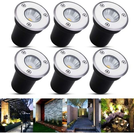 Spot encastrable au sol à LED 6, lampadaire encastré 3W pour l'extérieur, Spot encastrable au sol extérieur, antirouille, chargeable jusqu'à 800 kg, 12V-24V DC, acier inoxydable rond blanc [Classe éne (1/5)