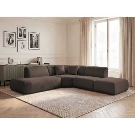 BOBOCHIC - Canapé d'angle L fixe modulable ANDA tissu chenille Angle gauche Marron (1/5)