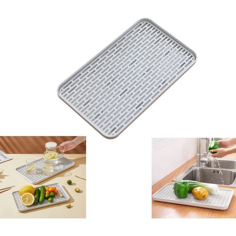 Égouttoir à vaisselle - Tapis d'égouttage - Petit égouttoir d'évier - Grille d'égouttage - Multifonctionnel - Plateau - Tapis d'égouttage - Tapis d'évier - Tapis de séchage - 2 plis - Blanc (1/4)