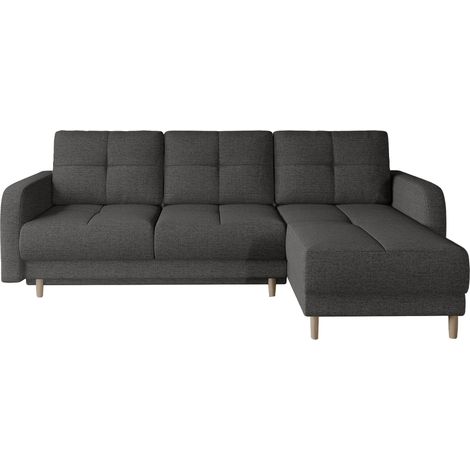 Canapé d'angle convertible et réversible tissu KINDO - Pieds bois clair-Gris foncé chiné (1/5)
