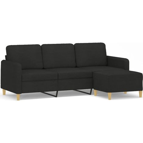 Canapé à 3 places,Sofa pour Salon,Banquette avec repose-pieds Noir 180 cm Tissu CFW181601 (1/5)