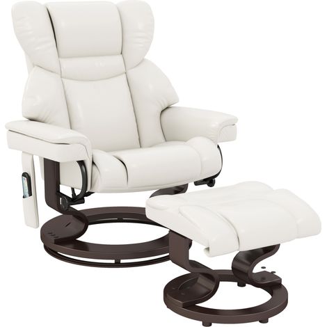 Fauteuil relax électrique inclinable avec repose-pied, fonction massage, pivotant 360°, revêtement cuir synthétique crème (1/5)