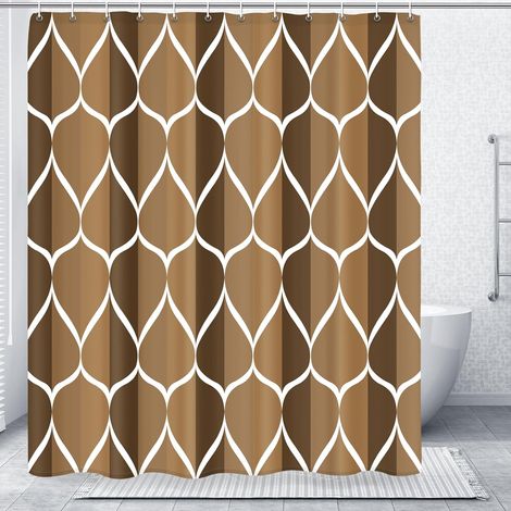 Rideau de douche géométrique marron, design imperméable et polyester, séchage rapide, ourlet lesté, ensemble de rideaux de douche en tissu marron pour salle de bain, 183 x 183 cm, lavable en (1/5)