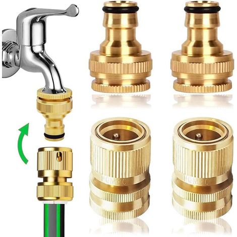 Set of 2 pairs of 2-in-1 garden hoses (1/2" and 1.9 cm), 2-in-1 brass quick coupling, quick coupling for garden hose ends, connection set for kitchen, garden and outdoor use (1/5)