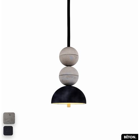 Lampe de suspension en béton velours - BOSFOR CONCRETE VELVET GRIS - ANTHRACITE 2 BALLES LED 14W (1/2)