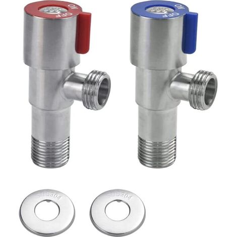 2 PCS Vanne d'Angle de Robinet en Acier Inoxydable 304 Vanne de Régulation d'Angle Métallique Robinet d'Équerre Universel avec Ruban Étanche pour Robinet de Lavabo, Toilette, Chauffe-eauTriomphe (1/5)