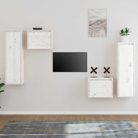 Meubles TV 4 pcs pour Salon - Armoire TV Blanc Bois massif de pin BV572490 - BonneVie (1/5)