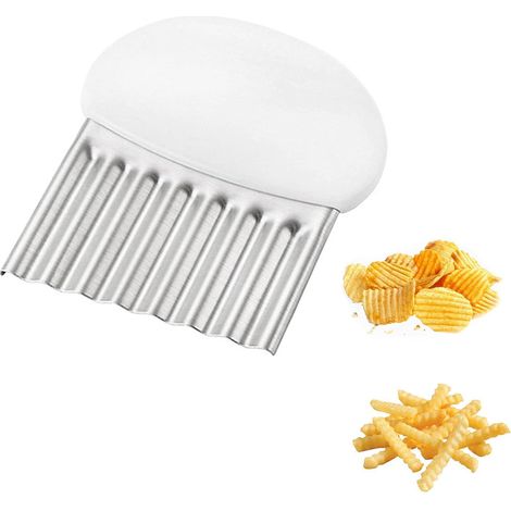Couteau ondulé blanc pour couper pommes de terre, légumes, carottes, oignons, concombres, lame en acier inoxydable, éminceur à pommes de terre, trancheuse à légumes (1/5)