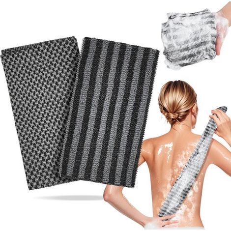 Ensemble de Gants de Toilette Exfoliants, 4 Pièces, 26x100 cm, Éponge de Bain Longue, Antimicrobien, pour le Dos et le Corps, Microfibre (1/5)