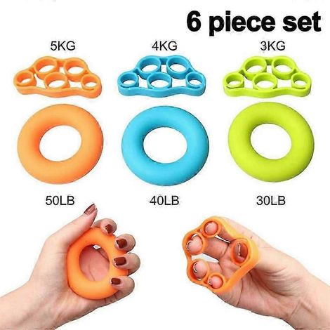 Anneaux d'entraînement pour les mains en silicone, ensemble de 6 pièces, pour renforcer les doigts et soulager les douleurs au poignet et au pouce, ainsi que le syndrome du canal carpien. (1/5)