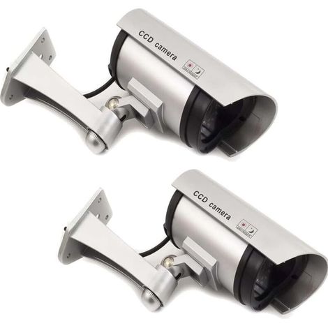 2 caméras de surveillance factices d'extérieur de conception professionnelle avec LED rouge clignotante (1/5)