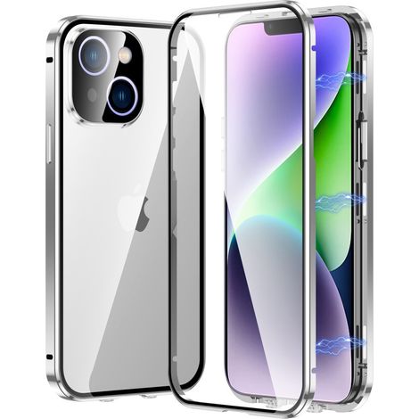 Funda para iPhone 14, magnética de doble cristal, plateada (1/2)
