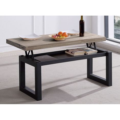 Home Heavenly®- Mesa de centro elevable DAREK, con cajón interior, Tabla de madera, Patas metal Color: Roble Americano - Negro (1/4)