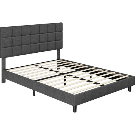 Yaheetech Struttura Letto con Testiera Imbottita Supporto di Doghe in Legno Testiera Quadrata Altezza Regolabile Moderno Scuro Grigio 140 x 200 cm