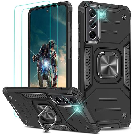 CUSTODIA PER SAMSUNG GALAXY S22 NERA SOLID ARMOR BACK + ANELLO (1/5)
