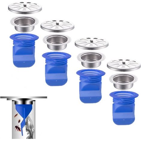 Núcleo de desagüe de piso，4 piezas，Válvula antirretorno，Juego de desagüe universal，Apto para todas las aberturas de 41-46 mm，Azul (1/5)
