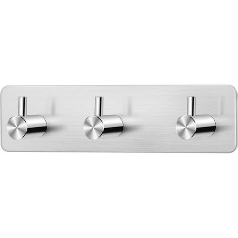 No-Drill Towel Rack, 3 Adhesive Wall Hooks in Stainless Steel, Dishcloth Holder for Bathroom, Kitchen and Toilet, Durable and Waterproof, Silver (1/5)