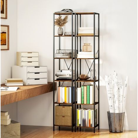 MEUBLIV Bibliothèque 30 x 30 x 174,5 cm marron – 6 niveaux, lot de 2 (1/5)