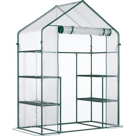 Invernadero transitable transparente 142x73x195 cm con 6 estantes y estructura de acero (1/5)