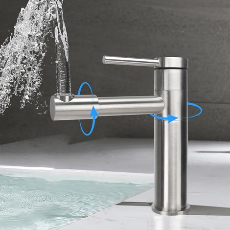 Robinet Lavabo Haut Robinet Salle Bain Pivotant à 360° Argent (1/5)
