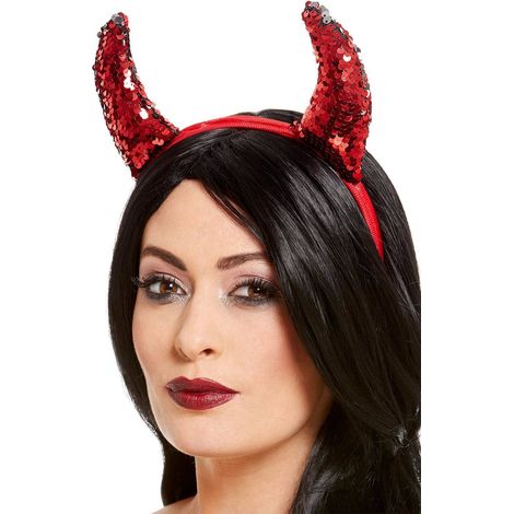 Reversible Sequin Devil Horns - Red - on Headband - 61126
