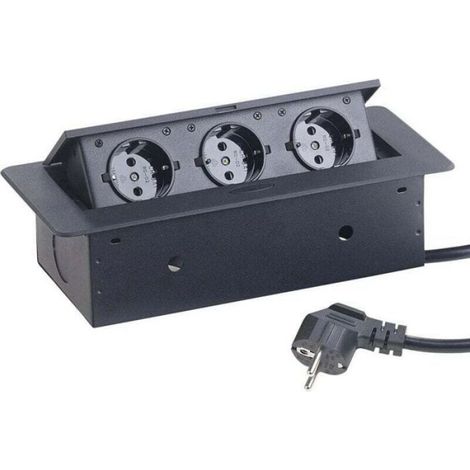 Prise encastrable rétractable - MHY® - 3 voies - Aluminium moulé - Ouverture discrète - Noir mat - 263x117 mm (1/4)