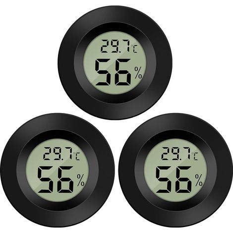Thermomètre numérique LCD rond mini x3, hygromètre température humidité -5070℃ 10%99%RH, indicateur portable pour cuisine, incubateur, reptiles, bureau, étagère. (1/5)