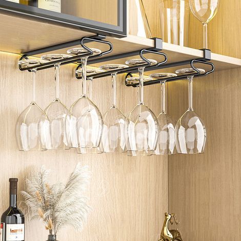 Wine Glass Rack, Glasses Storage Organizer, Stainless Steel, No Drilling or Screws, 285mm, Three Rows (1/4)