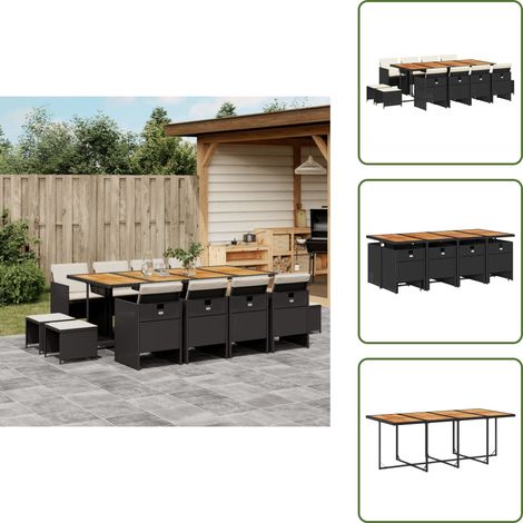 Cuscini da giardino - vidaXL Set da Pranzo da Giardino 13pz con Cuscini Nero in Polyrattan - Rattan PE