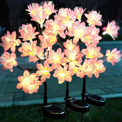 Solar Light Outdoor Garden Decoration, IP65 Waterproof Solar Garden Light, 2 Modes Peach Blossom Landscape Lighting Creative Pathway Stakes for Yard, Yard, Lawn (3 Pack/36 LED) (1/5)