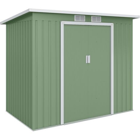 Metall-Gartenhaus, 2,42 m², mit Schrägdach, inklusive verzinktem Stahlfundament – 2 Schiebetüren und Fundament – 213 x 130 x 173 cm