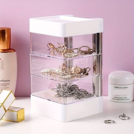 Caja de almacenamiento transparente, caja de escritorio para cosméticos, joyas, pendientes, horquillas y otros artículos - Crezuo
