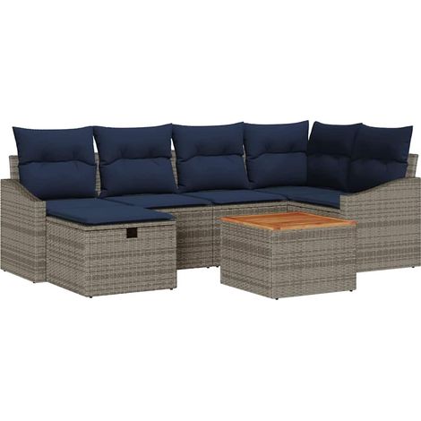 Garden Sofa Set with Cushion 7 pcs Grey Poly rattan vidaXL