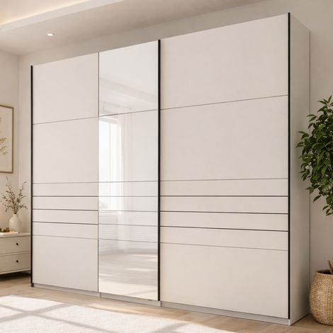 Guardarropa Grande Peio, Armario Dormitorio, Perchero, 2 Estantes, Puerta Corredera, 245x217.5h cm Blanco Crema (1/5)