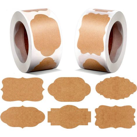 BEBUSINGOTO 2 rouleaux de 600 étiquettes autocollantes en papier kraft, étiquettes de congélateur vierges pour pots de confiture, bocaux, cuisine à domicile (1/5)