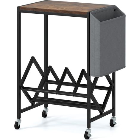 Rolling Turntable Stand with Vinyl Storage, Rustic Brown (1/5)