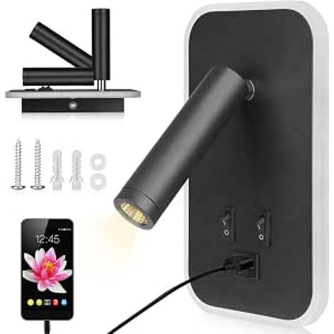Liseuse de Chevet LED Tactile 3000K 6000K, Applique Murale d'Ambiance avec Ports USB Compatible avec Chambre (1/5)