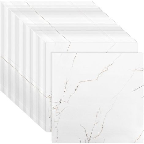 40 Dalles PVC Adhésives Sol 30x30cm, Revêtement Vinyle Effet Marbre Blanc pour 3,6m², Carrelage Autocollant Étanche pour Rénovation Salle de Bain, Cuisine (1/5)