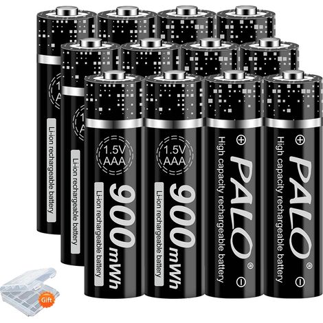 Cargador de baterías recargables, capacidad para 8 baterías, tecnología de carga inteligente, 12 baterías AAA. (1/2)