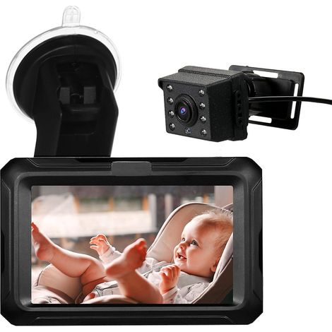Rétroviseur de voiture pour bébé, moniteur bébé 1080p avec caméra, rétroviseur de voiture pour bébé avec écran IPS de 4,3 pouces et vision nocturne