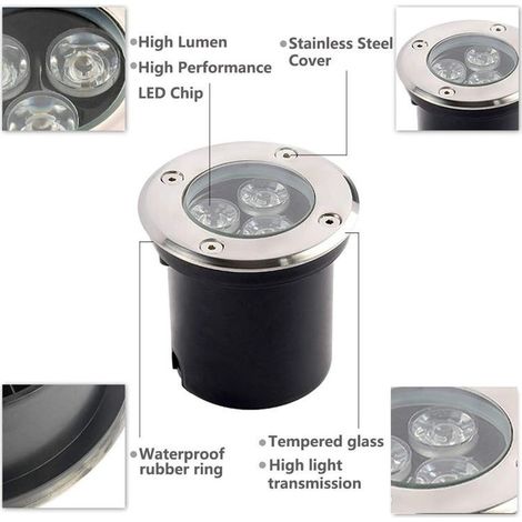 Lot de 4 spots LED encastrables d'extérieur 3 W IP67, 280 lumens, éclairage de terrasse, de jardin, de balcon, d'allée, 3 000 K, 230 V (1/5)