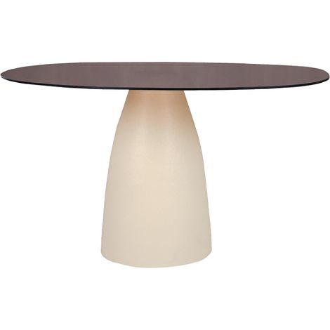 DYLON-Table à manger 4 personnes D140 cm en verre fumé/Ivoire (1/5)